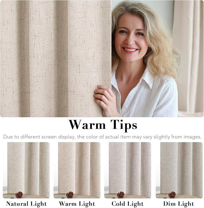 H.VERSAILTEX Blackout Linen Curtains, 100% Blackout Drapes Textured Blackout Curtains with White Thermal Insulated Liner, Grommet Top Curtains Living Room (2 Panels, 42 x 84 Inch, Natural)