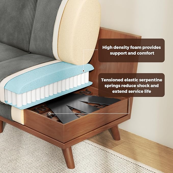 Vesgantti 97" Modular Sectional Sofa Dark Gray, L-Shaped Couch with Movable Ottoman, Comfy Corduroy Couch with Spring Cushion, Modular Sofa with Deep Seat for Living Room, Bedroom and Apartment