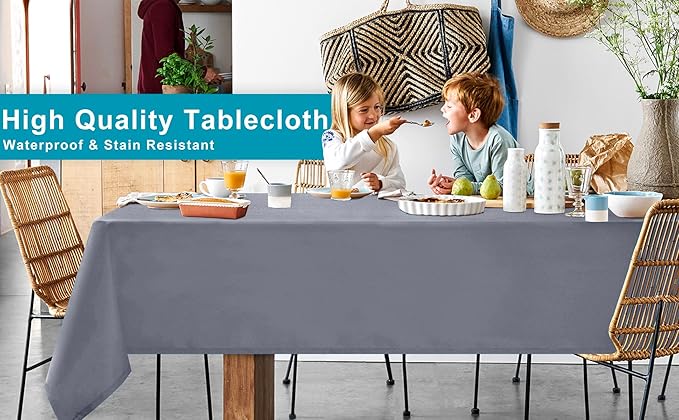 Hiasan Light Gray Rectangle Tablecloth - Waterproof Spillproof and Wrinkle Resistant Washable Polyester Table Cloth for Dining Party, 60 x 60 inch