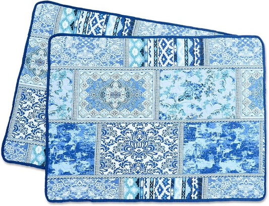 NEWLAKE Quilted Cotton Bed Pillowcases, Blue Classic Bohemian Pattern, 2 Pieces, 20x27 Inch