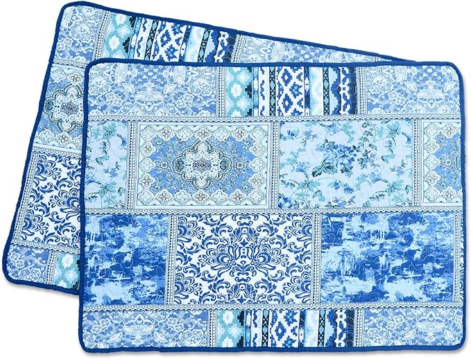 NEWLAKE Quilted Cotton Bed Pillowcases,Blue Classic Bohemian Pattern, 2 Pieces, 20x36 Inch