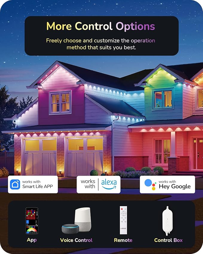 EDISHINE 150FT Cuttable Permanent Outdoor Lights PRO, 90 LED Smart RGB+IC+Warm White Eave Light, 111+ Scene Modes, App/Remote Contrtol, IP67 Waterproof for House Year-Round Decor, Alexa Google Enable