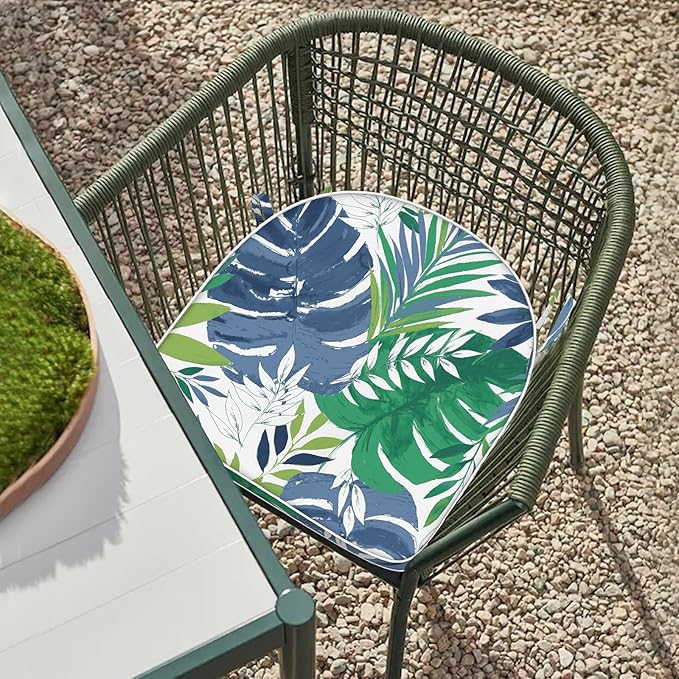 Set of 2 Outdoor Chair Cushions 19"x19"x2",Water Repellent Patio Seat Cushion with Ties and Removable Covers,Dining Chair Cushions for Indoor Kitchen and Patio Furniture,Islamorada Blue Green