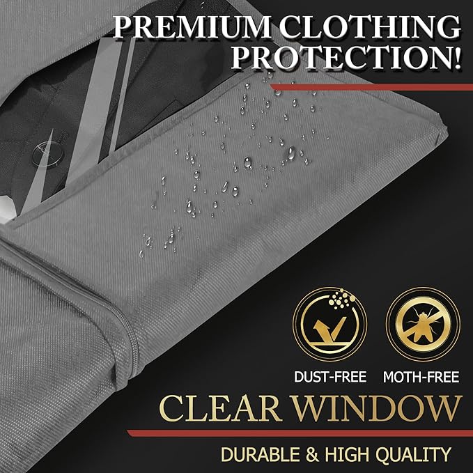 2 Pack 40-inch Suit Bag Garment Bag for Travel and Storage, Garment Bags for Hanging Clothes with Zipper and Visible Transparent Window, Gray