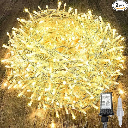 480LED 176FT Connectable String Lights Indoor Outdoor Clear Wire | Warm White Christmas Lights | Twinkle Fairy Light Plug in with Timer for Bedroom Classroom Wedding Tree Patio Decor (2 Pack)