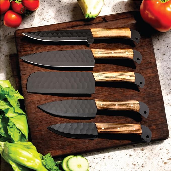 5 PCS Handmade Kitchen Chef Knife Set Hand Forged High Carbon Steel Blade Ashwood Handle With Leather Bag Kit set included (Chef, Cleaver, Butcher, Paring knife, Fillet knife, Utility Knife)