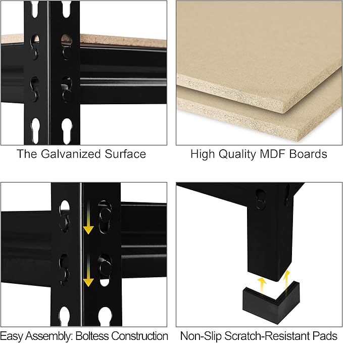 PrimeZone Storage Shelves 2 Pack 5 -Tier Heavy Duty Shelf, 1325 lbs /Pack Capacity Adjustable Metal Garage Storage Rack, Shelving Unit Rack 28" x 12" x 59" for Warehouse Pantry Closet Kitchen Black