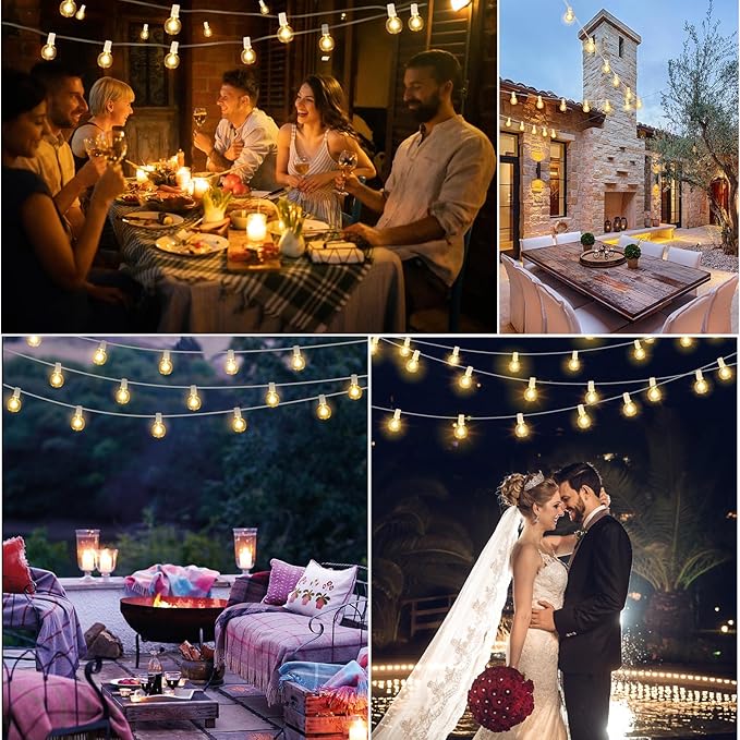 Mlambert 48Ft Solar String Lights, Outdoor Waterproof Patio Lights with 18 Shatterproof G40 Bulbs(1 Spare), Led Light for Backyard-White Wire