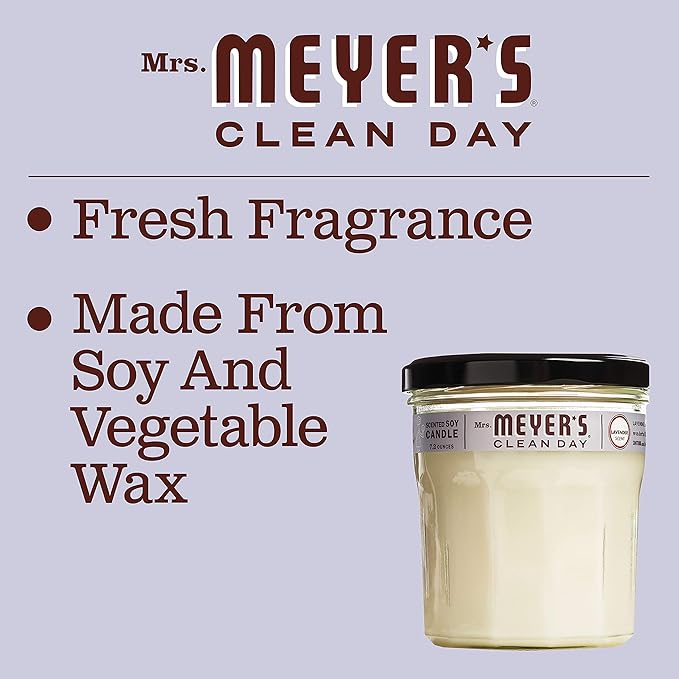 MRS. MEYER'S CLEAN DAY Lavender Soy Candle, Garden-Inspired Aromatherapy Homekeeping, 35 Hour Burn Time, Made with Essential Oils, 7.2 oz Large Glass Jar Candles (Pack of 2)