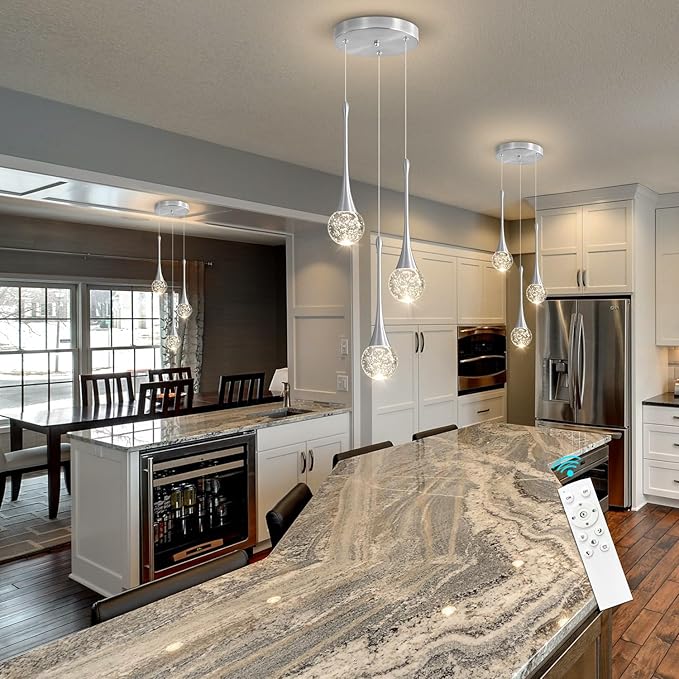 3-Lights Modern Pendant Lights for Kitchen Island LED Dimmable Crystal Glam Ceiling Pendant Lighting Chandelier for Dining Room Hallway Bedroom Corner Lamp Brushed Nickel