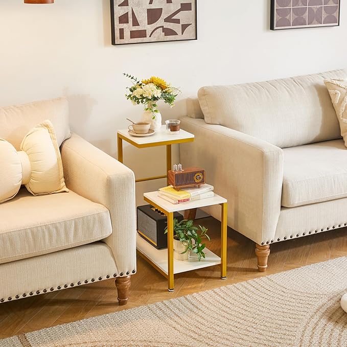 G-Shaped End Table for Living Room, Bedroom, Sofa Table Corner Tables, Nightstand, Balcony Flower Stand, Side Table White YD-TM053W