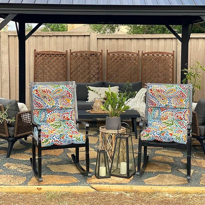 Set of 2 Outdoor High Back Chair Cushions 44"x 22",Water Repellent Rocking Seat Cushions Replacement, Seat/Back Chair Cushions for Patio,Porch,Balcony and Indoor - Paisley Multi