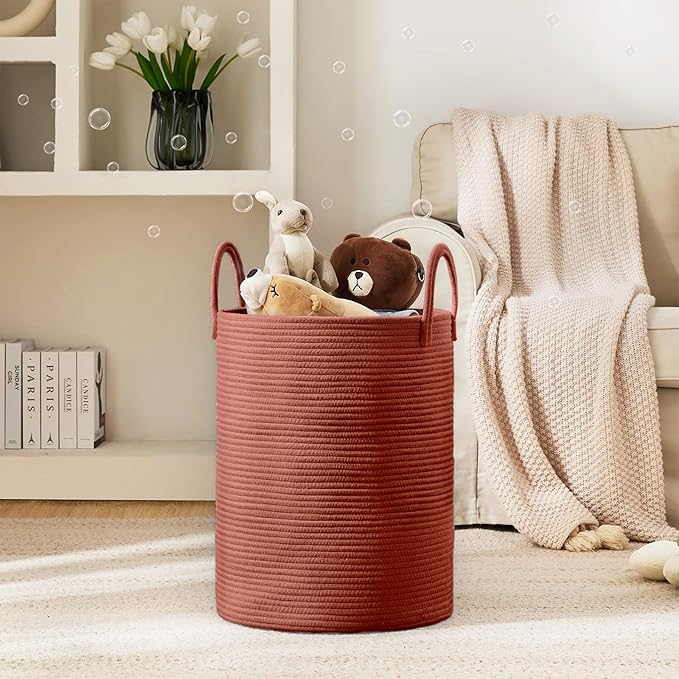 Laundry Hamper Basket, Woven 58L Tall Laundry Basket for Blanket Organizer- Clothes Hamper Baby Nursery Hamper for Blanket Storage in Bedroom
