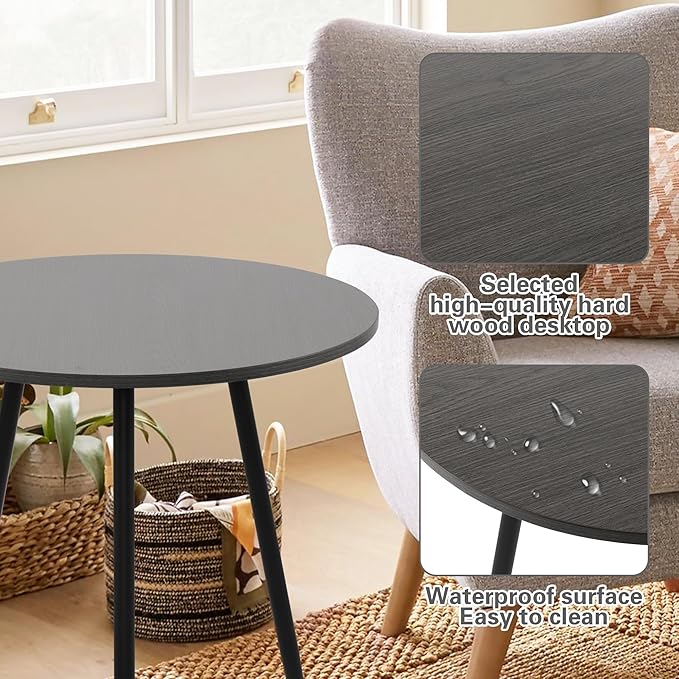 NOBPEINT Round Modern Wooden Side Table, 28 Inches End Table with 3 Metal Legs (Grey)