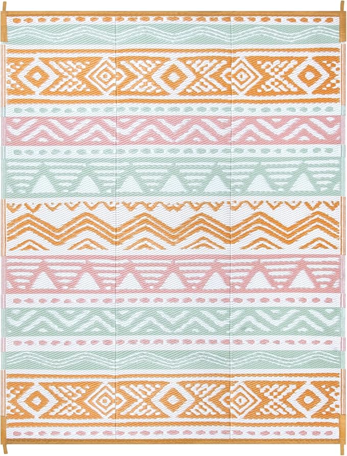 Lahome Outdoor Rug 8x10 Patio Waterproof, Reversible Outdoor Plastic Straw Rug for Camping, Large RV Outdoor Rugs Outside, Outdoor Carpet for Porch Deck Backyard Picnic(Pink/Orange,8'x 10')