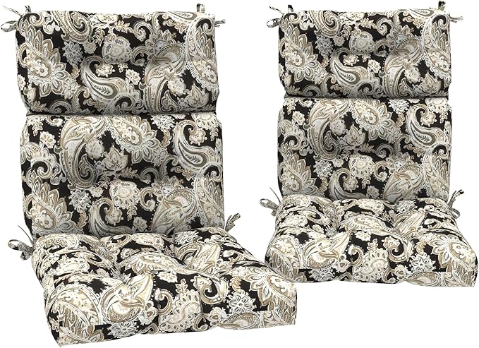 Set of 2 Outdoor High Back Chair Cushions 44"x 22",Water Repellent Rocking Seat Cushions Replacement, Seat/Back Chair Cushions for Patio,Porch,Balcony and Indoor - Paisley Black