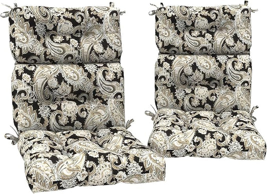 Set of 2 Outdoor High Back Chair Cushions 44"x 22",Water Repellent Rocking Seat Cushions Replacement, Seat/Back Chair Cushions for Patio,Porch,Balcony and Indoor - Paisley Black