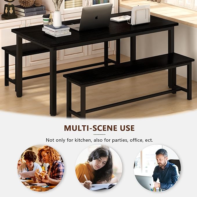 Lamerge Kitchen Table Set with 2 Benches 4 Person Dining Room Table Set for Home Kitchen, Dining Room, Restaurant, Space Saving, Black, 43.3''L x23.6''W x28.5''H (43B)