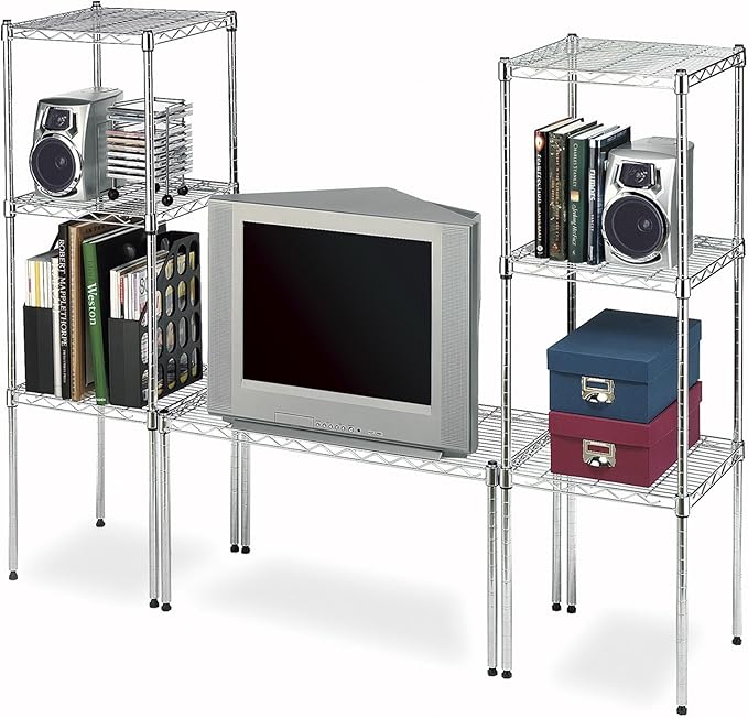 Whitmor Wire Shelving Unit, Metal Storage Shelves, Stacking Shelf with Basket, Easy Assembly Home Organizer for Pantry, Kitchen, Garage, Plant