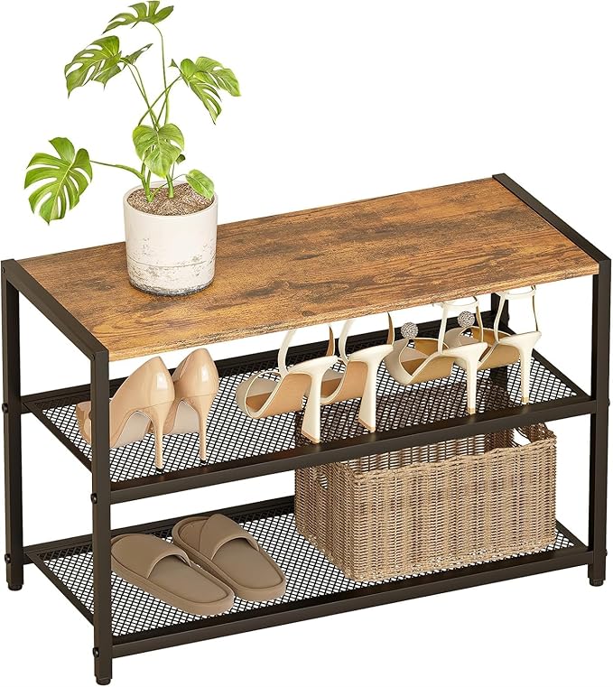 Shoe Rack, 3-Tier Shoe Shelf with Dense Metal Mesh, Durable Industrial Freestanding Shoe Rack for Front Door Entrance, Hallway, Entryway, Living Room, Bathroom (25" Dx11.02 W x15.75 H)