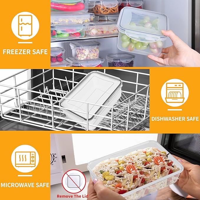 52 PCS Large Food Storage Containers with Lids Airtight, BPA-Free Leakproof Plastic Meal Prep Containers Reusable,Microwave & Dishwasher & Freezer Safe,Includes Labels & Pen