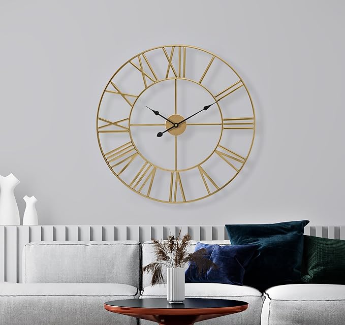 Sorbus Large Wall Clock for Living Room Decor – Easy to Hang 24-Inch Big Wall Clock – Metal Wall Art for Kitchen, Bedroom, Home, Office – Analog Decorative Wall Clock (Gold)