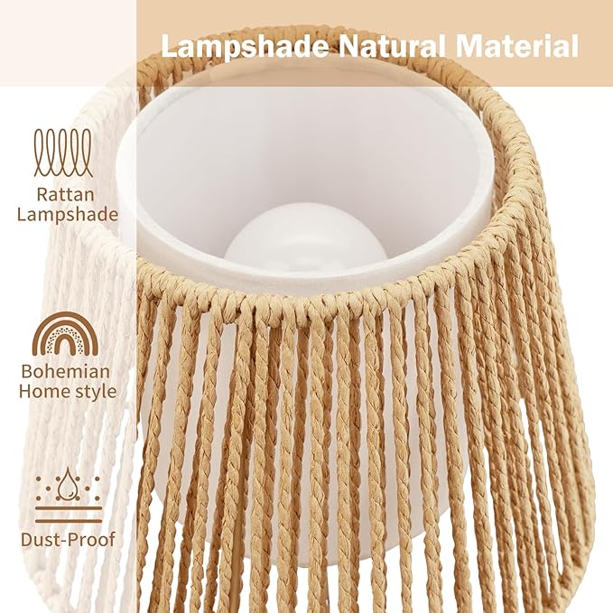 ONEWISH Touch Bedside Table Lamps Set of 2, 14.2" Boho Lamp 3 Way Dimmable, Rope lamp for Bedroom Nightstand Farmhouse, LED Bulb Included(Gold)