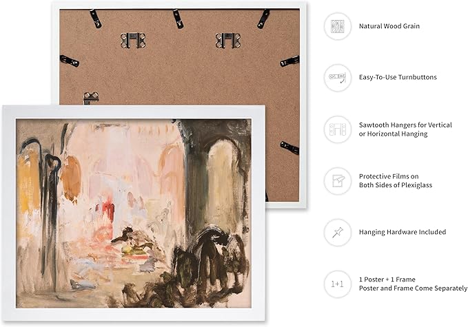 Poster Master Vintage Abstract Poster - Retro City Landscape Painting Print - City Art - Moody Art - Modern Farmhouse Art - Aesthetic Art - Great Living Room or Office Decor, 11x14 White Framed