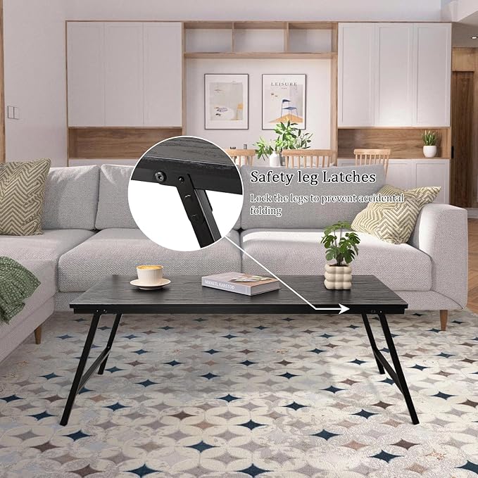 Black Wooden Coffee Tables for Living Room Folding Floor Table Desk for Sitting on The Floor Rectangular Portable Low Floor Desk for Small Spaces Apartments