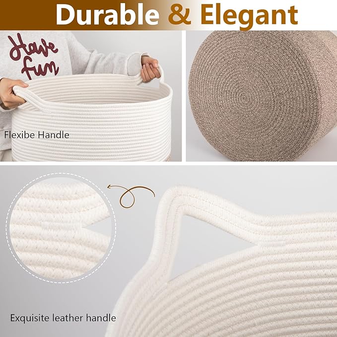 Laundry Basket, 100L Large Laundry Hamper, Tall Woven Rope Storage Basket for Blanket Toys Pillows Towels, Baby Nursery Hamper Bin for Living Room, Bedroom (Gradient Yellow)