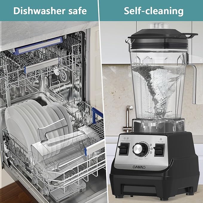 OMMO Blender 1800W, Professional High Speed Countertop Blender with Stainless Steel Blades, 60oz BPA Free Jar for Shakes and Smoothies, Ice and Fruits, Dishwasher Safe