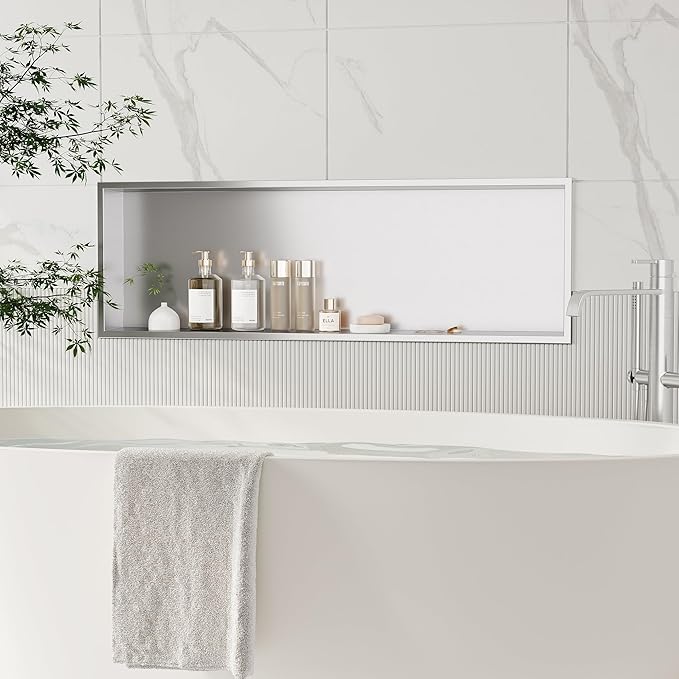 Stainless Steel Shower Niche 36" X 12", No Tile Needed Wall Niche, Recessed Shower Shelf for Bathroom Storage, Brushed Nickel