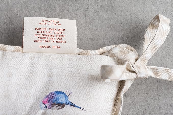 Maison d' Hermine Chair Pads for Dining Chairs Cotton Outer Fabric and Poly Filling 16"x16" Patio Seat Cushions for Furniture with Ties Home Chair Party Hall Farmhouse (Birdies On Wire, Pack of 2)