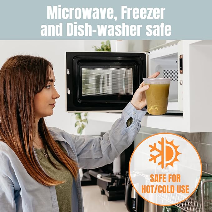 Galashield Deli Containers with Lids 8 oz. 16 oz. 32 oz. [30 Sets] Plastic Soup Containers with lids Deli Cups, To Go Food Containers