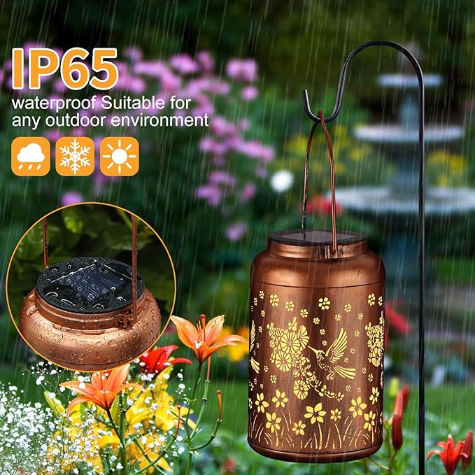 Solar Lanterns Outdoor, Waterproof Hanging Metal Solar Lanterns LED Decoration for Garden, Yard, Patio - Perfect Birthday Gifts for Women Mom Grandma(02-Red Bird)