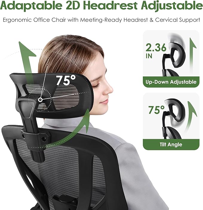 Office Chair Ergonomic Desk Chair - Mesh High Back Office Chair with Headrests Wheels Lumbar Support Home Desk Office Chairs Flip up Armrest Executive Rolling Swivel Task Computer Chair Black