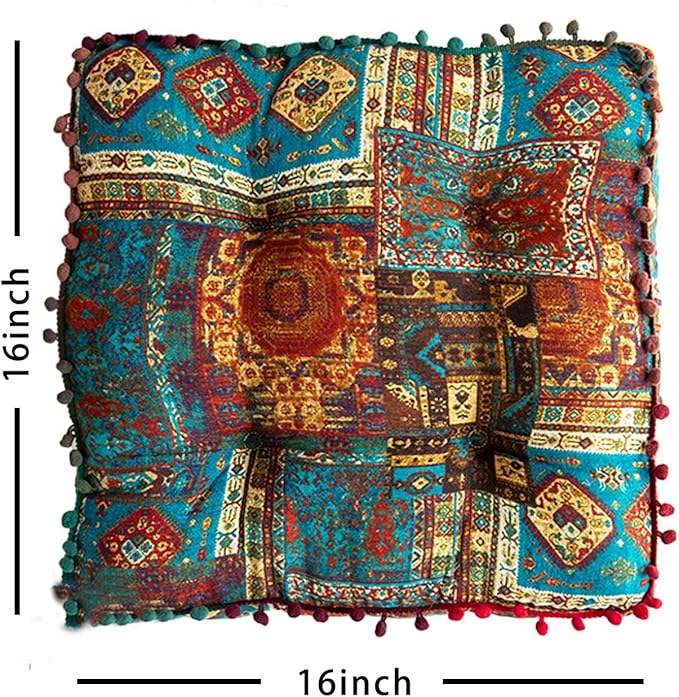Blue Bohemian Seat Cushion,Indoor Boho Chair Cushions for Dining Chairs，Square Chair Pad，Decorative Seat Cushions for Kitchen Chairs(Blue Square B 16X16)