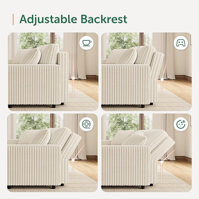 HONBAY Sectional Sleeper Sofa with Pull Out Bed, L Shaped U Shaped Couch with Storage Ottoman, Velvet White