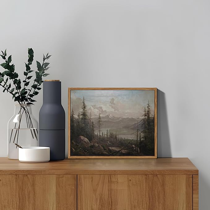 Floating Framed Canvas Wall Art - Majestic Mountain Forest Landscape Wall Decor - Natural Scenery Pictures Paintings Prints for Living Room Bedroom Bathroom Home Decoration 8x10 inch