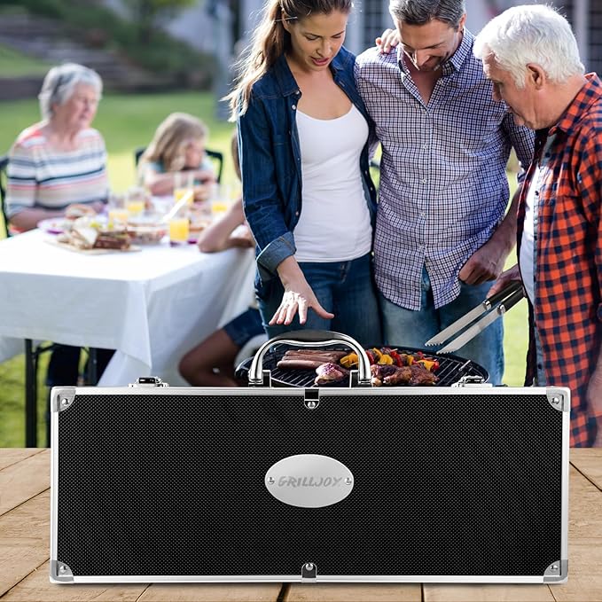 Grilljoy BBQ Accessories Grill Tools Set - 22PCS Stainless Steel Barbecue Grill Accessories for Outdoor Grill with Black Aluminum Case - Grilling Gifts for Men Dad -Grill Tools Kit