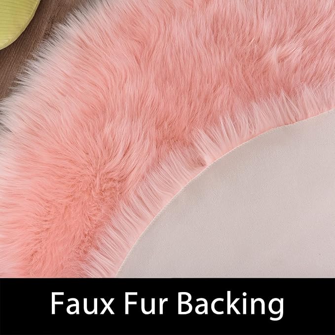 Latepis Fluffy Pink Round Rugs 6ft Circle Rug for Living Room Washable Faux Fur Fluffy Sheepskin Rug for Bedroom Playroom Plush Shag Rugs,Rectangle
