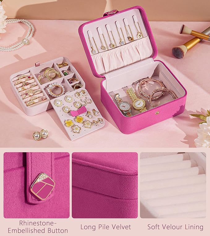 Homde Jewelry Box Small for Women: Ring Earring Organizer Storage for Dresser - Necklace Bracelets Holder with Multi Compartments(Pink)