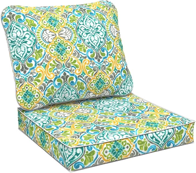 Outdoor Deep Seat Cushions Set 24 x 24 Inch for Patio Furniture,Water Resistant Chair Cushions Replacement Includes Seat Cushion & Back Pillow for Couch Sofa, Wicker Chair - Damask Green
