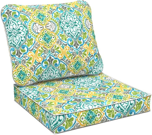 Outdoor Deep Seat Cushions Set 24 x 24 Inch for Patio Furniture,Water Resistant Chair Cushions Replacement Includes Seat Cushion & Back Pillow for Couch Sofa, Wicker Chair - Damask Green