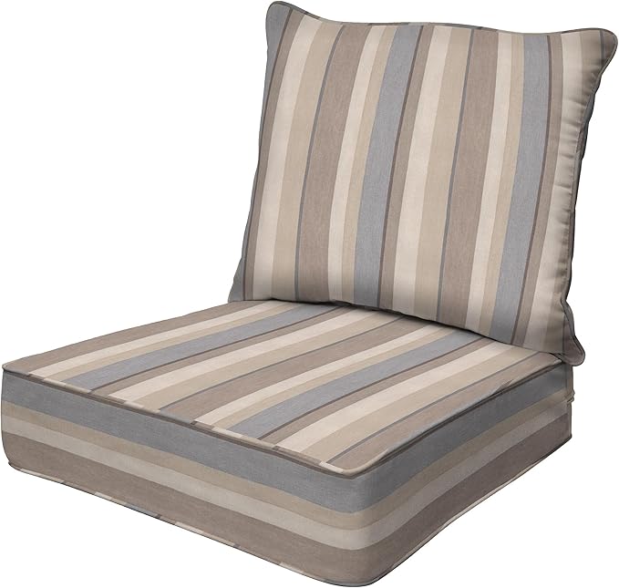 Honeycomb Outdoor Deep Seat, 24 x 23, Stripe Taupe Chair Cushion for Patio Furniture