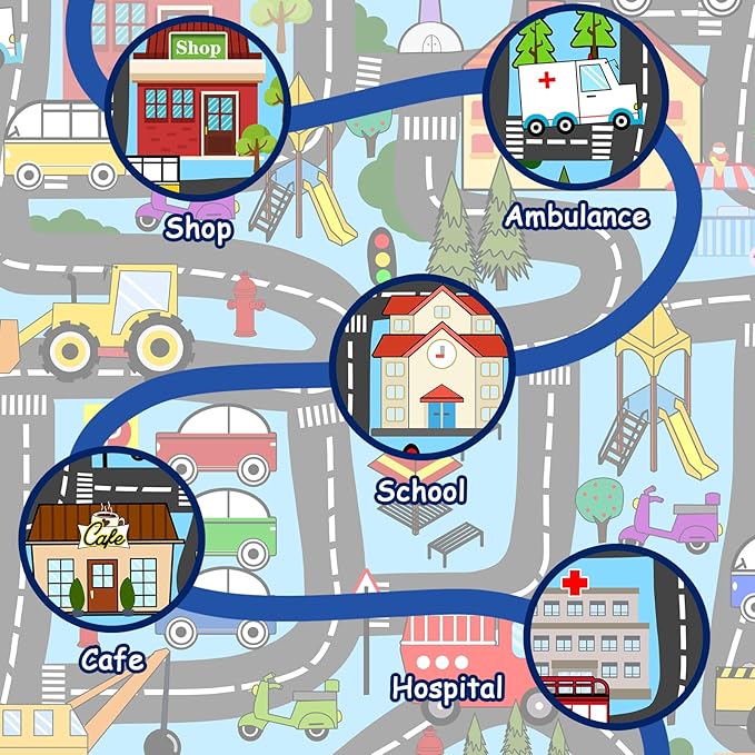 Car Track Rug - Car Rugs for Kids Toy Cars City Life Road Rug for Large Kids Play Mat for Boys Girls Playroom Living Room Bedroom Classroom, 5'×7'