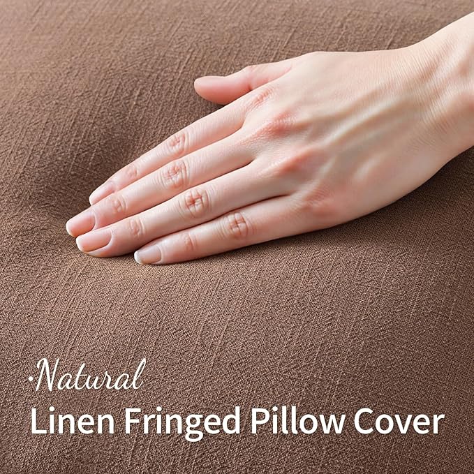 MIULEE Decorative Throw Pillow Covers Neutral Linen Fringe Throw Pillows Set of 2 Dark Coffee Boho Farmhouse Cushion Covers with Tassels for Couch Sofa Bed Living Room Spring Home Decor 18x18 Inch