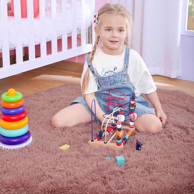 junovo Ultra Soft Rug for Nursery Children Room Baby Room Home Decor Dormitory Hexagon Carpet for Playhouse Princess Tent Kids Play Castle, Diameter 4.6 ft, Blush