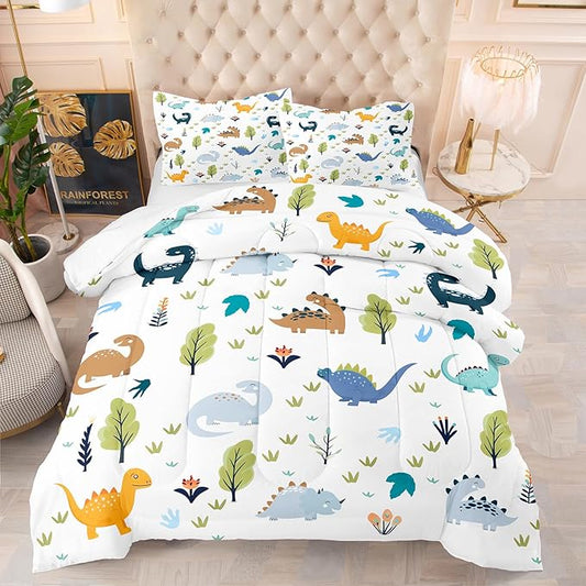Tailor Shop Full Dinosaur Kids Bedding Set for Boys, Full Dinosaur Kids Comforter Sets for Boys, 3 Pieces Soft Lightweight for All Seasons
