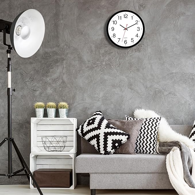 Foxtop 2 Pack Black Wall Clock, 12 Inch Silent Non Ticking Quartz Battery Operated Round Analog Wall Clock for Classroom School Office Living Room Bedroom Home